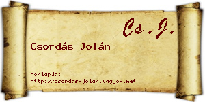 Csordás Jolán névjegykártya
